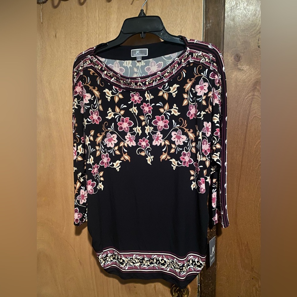 JM Collection Black w/ Floral and Beaded top Size L